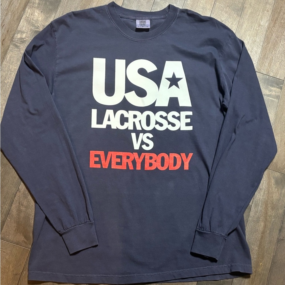 USA Lacrosse Long Sleeve Shirt Mens large Navy “VS Everybody” Graphic Tee NEW
